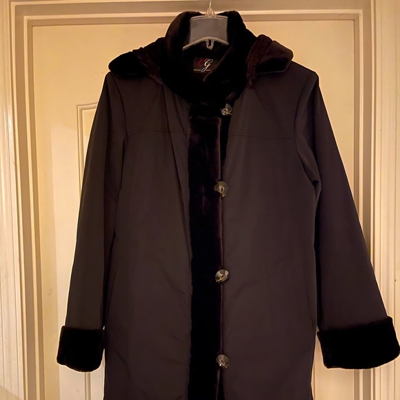 cg collections gallery Jackets & Blazers - GALLERY CG Collection. Lovely Faux Fur Trim Dark Brown Fur Trim Coat.(make offer